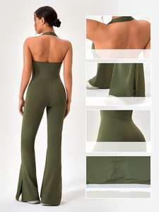 Mono de yoga para mujer europeo-americana, cintura elástica, transpirable, para fitness, deportes, correr, levantamiento de cadera, patrón sólido, conjunto de 1 pieza - Product Image 2