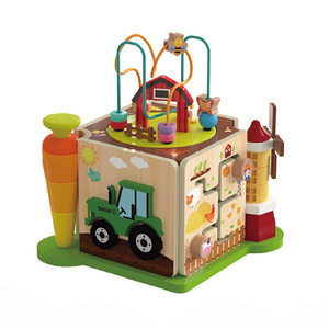 COMMIKI Jouet de <span class=keywords><strong>Cube</strong></span> d'activité agricole en <span class=keywords><strong>bois</strong></span> avec <span class=keywords><strong>colonne</strong></span> de labyrinthe de perles de tri de forme empilant un jouet éducatif d'apprentissage précoce pour les tout-petits - Product Image 1