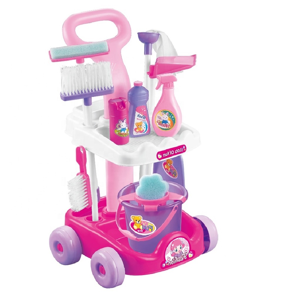 Kids education plastic house pretend play toys cleaning toy set