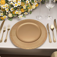 Assiette de service classique de luxe en plastique PP micro-gaufré doré 13 pouces, couleur personnalisée, motif botanique, durable pour la cuisine