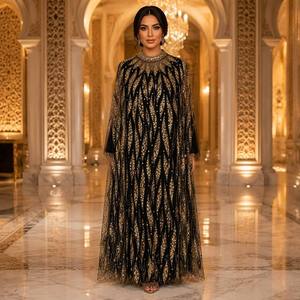 Dubai Abaya Batwing Sleeve Ankle Length diamond Bead Embroidered Gown Wholesale Heavy Beaded Sequin Cape <strong>Kaftan</strong> Abaya for Women - Product Image 1
