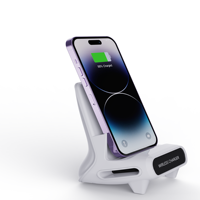 Support de charge sans fil 15W avec amplificateur de son et base triangulaire pour téléphone, tablette, maison, bureau, bureau à domicile