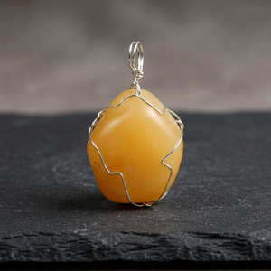RozRin Crystals Yellow Sunstone Wire Wrap Pendant Irregular Shape for Necklace Making Jewelry Setting Stainless Steel Wrp-007 - Product Image 3