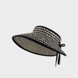 Visières <span class=keywords><strong>de</strong></span> soleil en paille tressée pour femmes, chapeaux <span class=keywords><strong>de</strong></span> <span class=keywords><strong>plage</strong></span> à large bord à motif géométrique avec nœud papillon, chapeaux d'été pliables UPF50+ - Product Image 5
