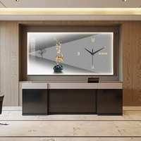 Reloj de Pared LED Moderno Art Deco, Pintura Decorativa de Cristal, Porcelana y Acrílico para Sala de Estar Familiar, Arte de Pared de Bodegón