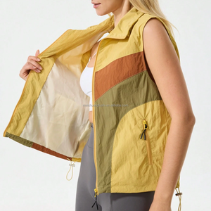 <span class=keywords><strong>Gilet</strong></span> coupe-vent rétro color-block personnalisé pour femme, col montant, sans manches, fermeture éclair, léger, sportif, utilitaire, OEM - Product Image 3