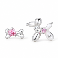KAVNAR Boucles d'Oreilles Clous Chien Ballon avec Cœur Rose en Zircon et Émail, Tige Laiton Bijoux Fantaisie Femme