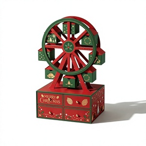 Calendrier de l'Avent Roue Ferris de Noël 24 Jours, Boîte à Tiroirs Rouge et Vert en Carton, Cadeau Fait Main, Rangement Décoratif - Product Image 1
