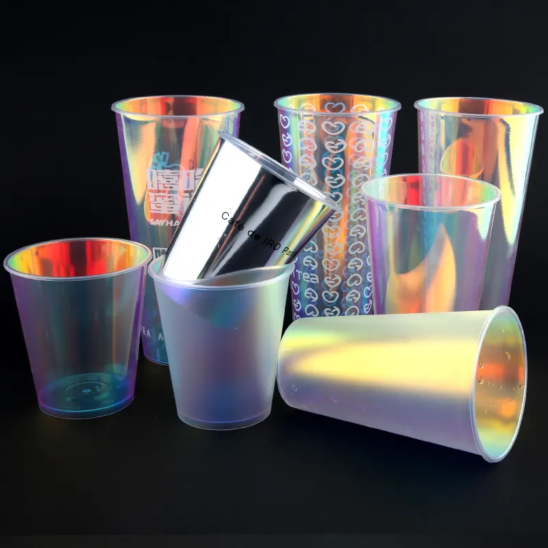 Plastic Color Changing Cups Rainbow Low Price 16 24 Oz Beverage Clear Customization Rainbow Film Bubble Tea Cup