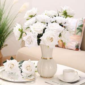 Flores Artificiales de Seda de Alta Calidad con 3 Cabezas de Rosa Blanca Diamante para Decoración de Escenarios de Eventos - Product Image 2