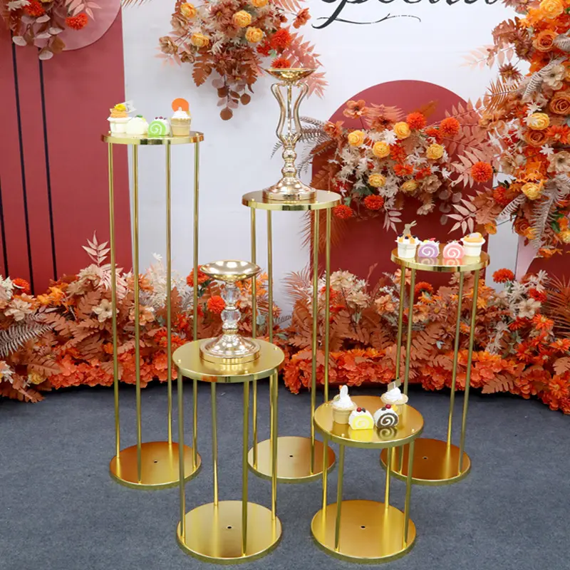 Bases de Metal para decoración de tartas y postres, soportes de mesa cilíndricos de oro para decoración de fiestas, pilares de boda