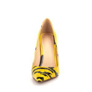 2023 패션 럭셔리 포인티 스틸레토 슈즈 섹시 하이힐 옐로우 3D 프린팅 타이거 패턴 얕은 입구 여성 펌프스 - Product Image 4