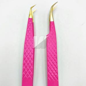 Pince à épiler d'extension de cils en acier inoxydable japonais à revêtement rose avec pointe dorée Diamond Grip Logo personnalisé avec pointe pointue - Product Image 3