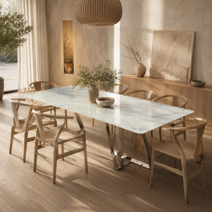 Customized Luxury Grey & Blue <b>Marble</b> Dining <b>Table</b> Rechtangel <b>Top</b> Modern Custom Design Villa 8~10 Seater - Product Image 6