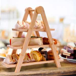 <span class=keywords><strong>Plateau</strong></span> de service en <span class=keywords><strong>bois</strong></span> à 3 niveaux, simple et moderne, pour gâteau et snack, présentoir pour fête et Thanksgiving - Product Image 4
