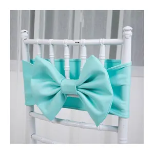 Wholesale Luxury Chair Blue Band Wedding Stretch Chair Band Bow Decorative