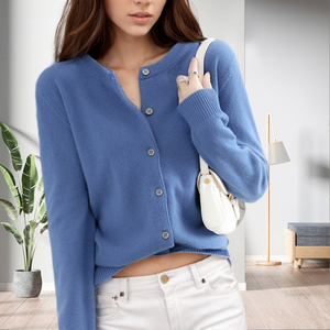 Suéter Cárdigan Elegante para Mujer, Manga Larga, Color Sólido, Cuello Redondo con Botones, a la Moda - Product Image 5