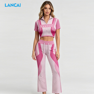 Lanci Custom logo Gym Y2K Fitness <b>Workout</b> Set Full Zip up <b>Jacket</b> Flared Yoga Leggings Matching 2 Piece Women Activewear Sets - Product Image 4