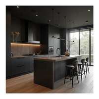 Nouveau design moderne de meuble de cuisine en contreplaqué noir Mdf Led avec îlot