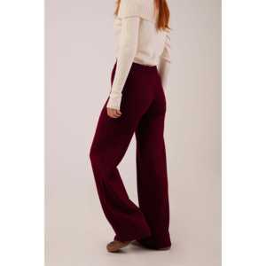 Pantalones de Punto de Cintura Alta para Mujer al por Mayor, Cintura Acanalada, Piernas Anchas, Transpirables, con Estampado Floral, Color Borgoña - Product Image 2