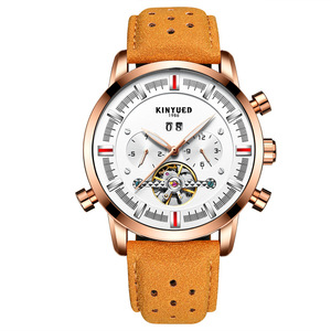 Correa de cuero marrón Fecha Mes Fin de semana Multifuncional <span class=keywords><strong>Reloj</strong></span> automático más <span class=keywords><strong>barato</strong></span> Resistente al agua <span class=keywords><strong>Reloj</strong></span> cronógrafo automático personalizado - Product Image 1