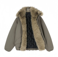 Veste d'hiver noire ample pour homme, col en fausse fourrure, fermeture éclair, style aviateur, veste décontractée de rue