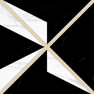 Nuevo Producto: Azulejo de Porcelana Geométrico de Lujo Moderno 800x800mm Negro Blanco Dorado Tallado <span class=keywords><strong>para</strong></span> Vestíbulo de Hotel y Baño - Product Image 1