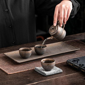 ถาดชาเซรามิกสไตล์ญี่ปุ่นแบบหยาบ ทำมือ ถาดรองน้ำชาแบบเรโทร ถาดรองน้ำชาแบบมินิมอลสำหรับเทน้ำชา - Product Image 6