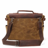 Custom Waterproof Men's Crossbody Messenger Computer Laptop Bag Vintage Heavy Duty Waxed Canvas