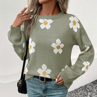 Sweter Rajutan Wanita Regular Fit Motif Bunga 2022 Musim Gugur dan Musim Dingin Baru Sweet Flower Lady Sweat Jumper
