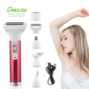 Epilator elektrik dapat diisi ulang untuk wanita, pemangkas penghilang rambut wajah hidung alis badan 5 dalam 1 untuk wanita