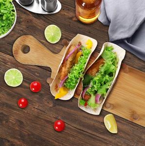 Support à tacos rectangulaire moderne et écologique en bambou avec support rigide et plateau de service pour les fêtes - Product Image 6