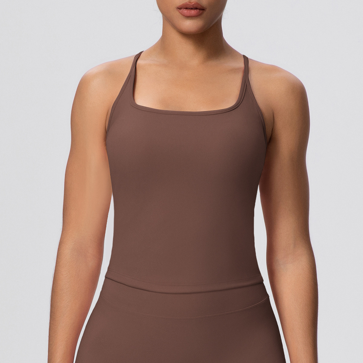 Solid Color Tight High Elastic Spandex/Nylon Breathable I-shaped Sports Bra Top for Women Running Fitness Yoga