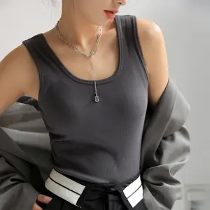 European And American Summer New Outwear Solid Round Neck Racerback Women's Top Knitted Bottom Tank Top For Women