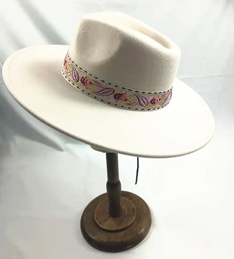 2022 белая шляпа Федора с розовой лентой Пейсли фетровые шляпы женские широкие поля Федора