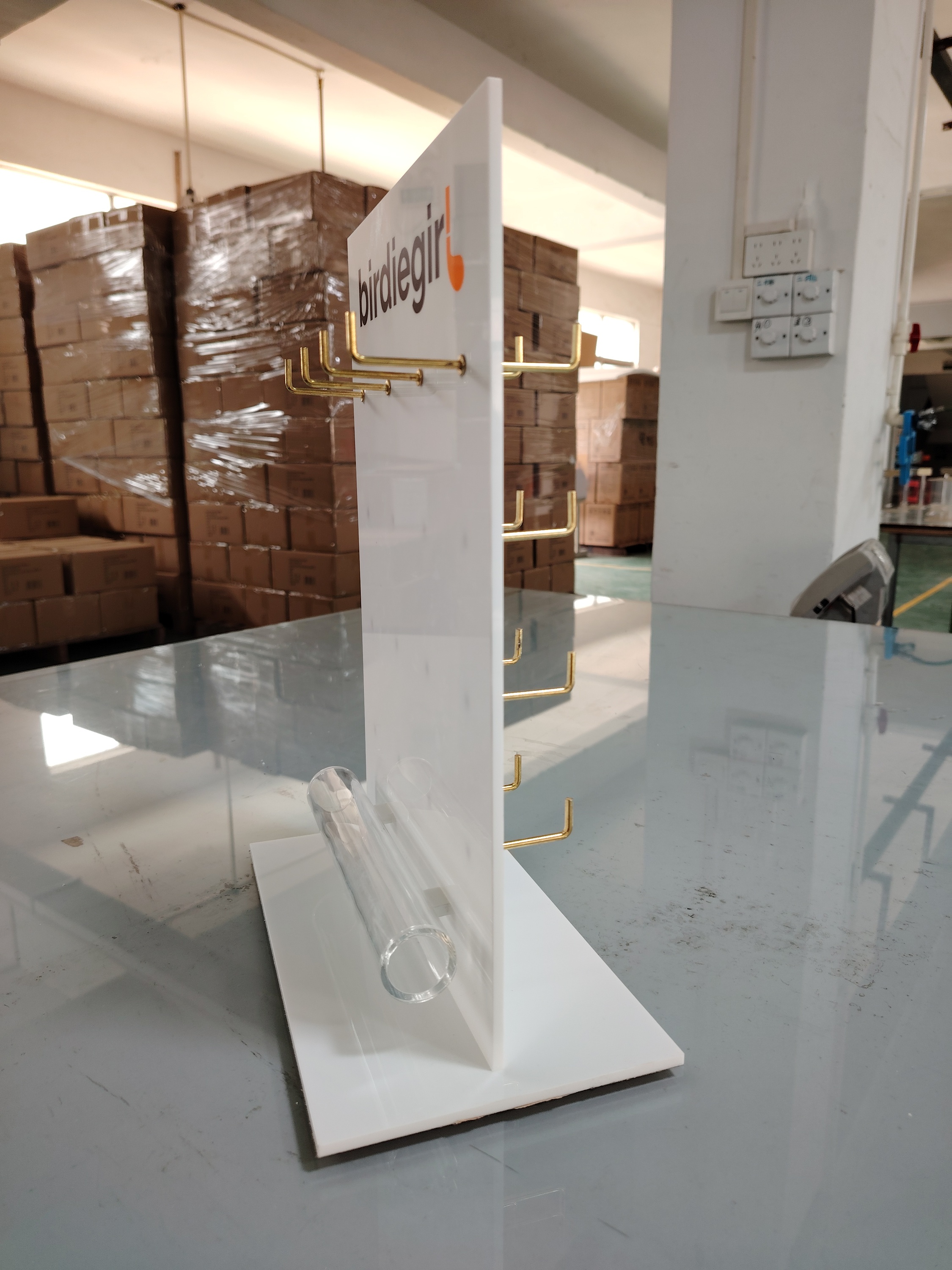 Acrylic Jewelry Storage Display Rack, Double Sided White Counter Top Shelf with Hooks for Retail Shop — view 5