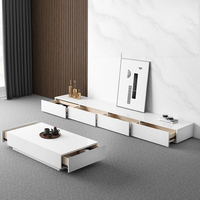 Mueble de TV y Mesa de Centro Ultra Largos de Diseño Moderno Minimalista en Negro para Dormitorio y Sala de Estar, Inspirado en Paneles de Roca