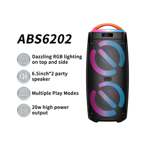 Hot Selling ABS-6202 OEM Portable for <strong>Bluetooth</strong> <strong>Speaker</strong> 30W Power 2*6.5 Inches Subwoofer for Outdoor Use USB AUX Communication <strong>R</strong>