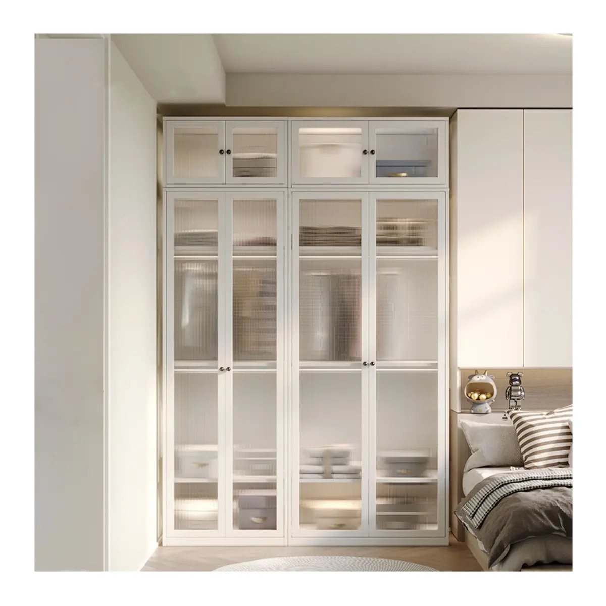 Simple White Wrought Iron Wardrobe Adjustable Metal Door Steel Balcony Locker Home Bedroom Furniture Bedding Kitchen Hotel