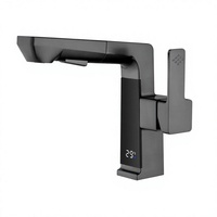 Robinet de lavabo thermostatique moderne en alliage de zinc, monotrou, à poser sur le comptoir, avec affichage LED, design intelligent extractible, chromé, mitigeur de lavabo en céramique