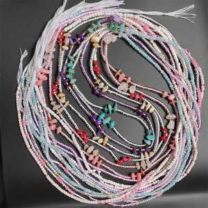 Perline fluorescenti africane in vita colorate in filo di cotone con catena di cristallo per il corpo in pietra irregolare perline dimagranti con cravatta luminosa - Product Image 5