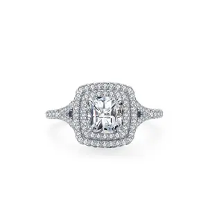 Anel de prata esterlina 925 europeu e americano, anel de diamante simulado, anel de casamento de boca fechada banhado a platina elegante