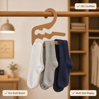 Colgador de Calcetines de Papel Kraft Ecológico con Certificación FSC, Gancho de Exhibición de Cartón Sostenible para Calcetería, Accesorio de Exhibición Multi-Ranura para Minoristas, OEM