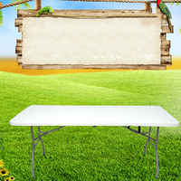 Tables pliantes rectangulaires en plastique blanc GARIDA de 6 pieds (180 cm) pliables en deux pour les mariages GCFT-008