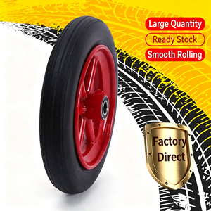 300-8 Rubber Solid <b>Wheel</b> Red Spoke High Load Smooth Rotation Flat Type - Product Image 2
