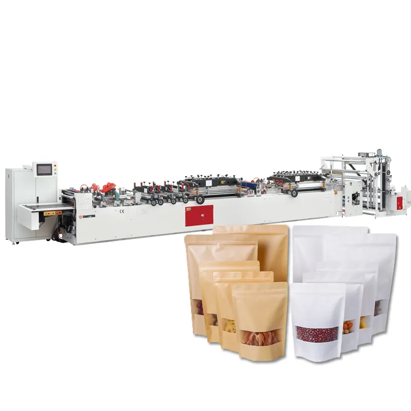 aminated PE paper pouch with Window stand up doypack machine zipper Brown Kraft paper bag making machine for snack package