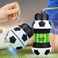 Bouteilles d'eau de football en silicone pliables en forme de ballon de football avec logo personnalisé, promotion de produits brevetés, vente en gros