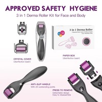 Kit de rouleaux Derma 3-en-1 à poignée noire, 180 aiguilles pour le contour des yeux, 600 aiguilles pour le visage, 1200 aiguilles pour le corps, traitement des vergetures, réutilisable