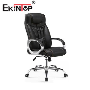   Silla Ejecutiva de Oficina en Cuero Negro, Giratoria, Reclinable, Ajustable en Altura, con Reposabrazos Metálicos para Uso en Oficina - Product Image 1