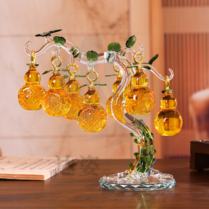 <b>Crystal</b> Glass Gourd <b>Tree</b> Yellow Home Decoration Gift Ornament - Product Image 1